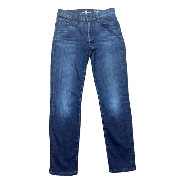 7 For All Mankind Slim Cigarette Jeans Dark‎ Wash Denim Women's Sz 27 Grunge Y2K - Picture 1 of 9